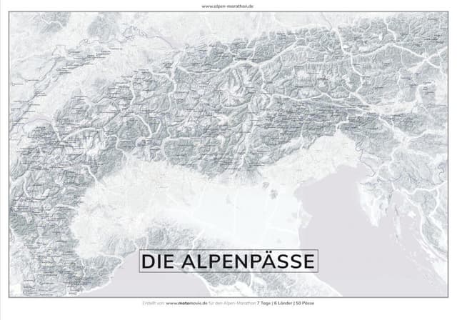 Alpenpässe-Poster - Dekorative Übersichtskarte aller Alpenpässe für Motorradfahrer und Tourenplaner